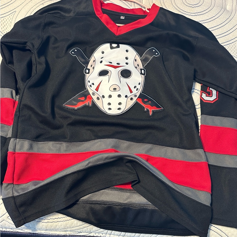 Black and Red Hockey Jersey with Mask Design